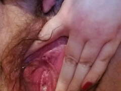 Hairy BBW  fucks can and self fists