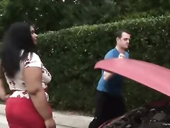 Busty Ebony BBW gets pounded by a skinny white guy