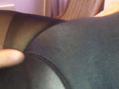 Wife in sexy black pantyhose, black girdle, hairy pitt